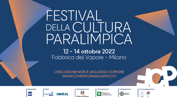 Sfondo blu con scritta bianca "Festival della cultura paralimpica12-14 ottobre 2022"